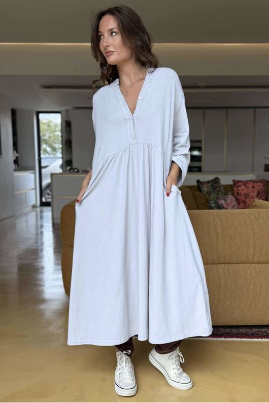 Made in Italy Donegal Cotton Jersey Smock Dress Pearl /19 =